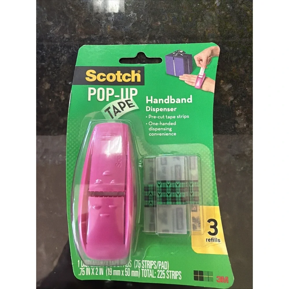 New Scotch Pop-Up Tape Handband Dispenser Pink With Strips 75 Ct